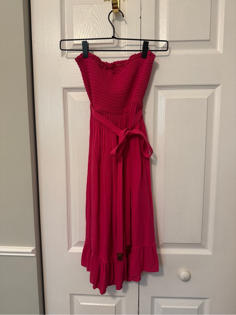 Juicy Couture Hot Pink Strapless Midi Dress with Waist Tie